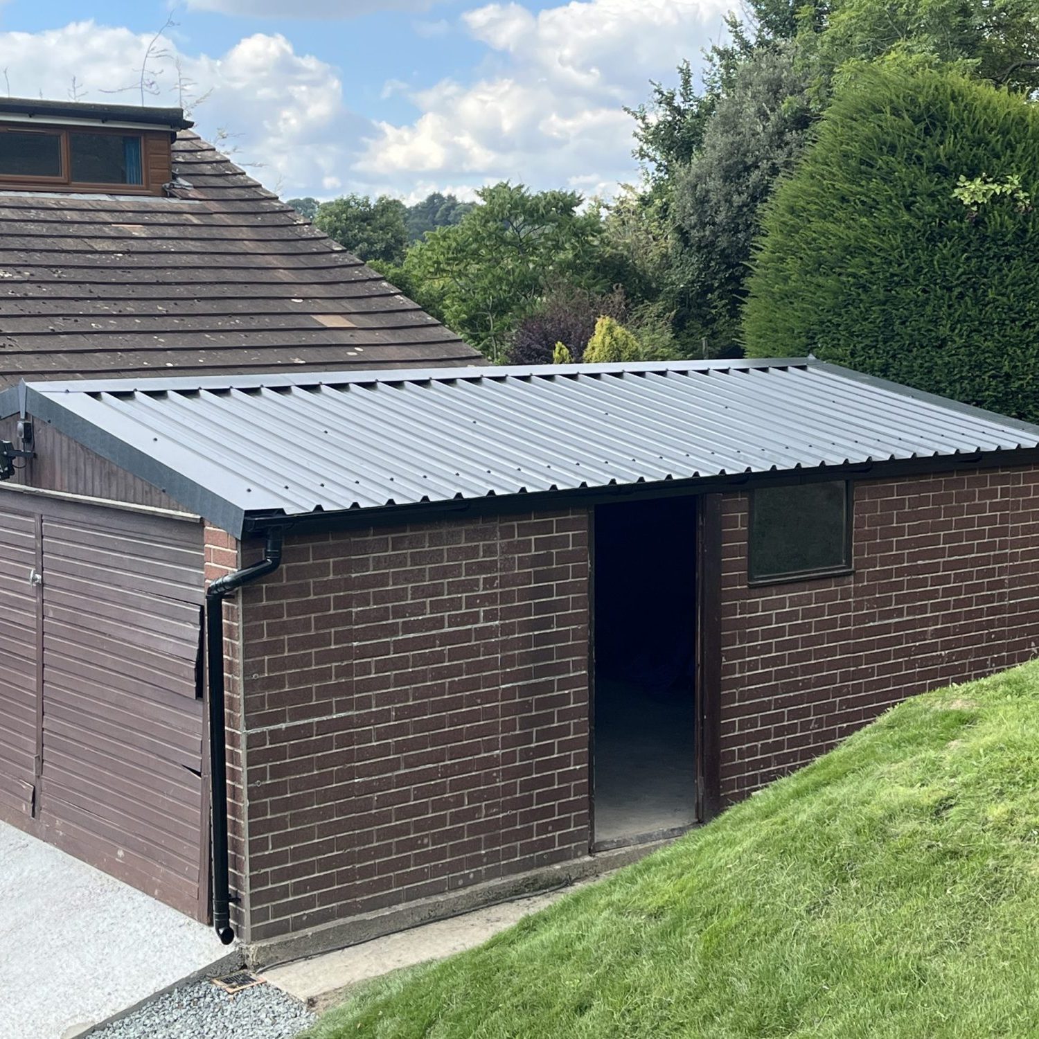 Brick garage with steel roof
