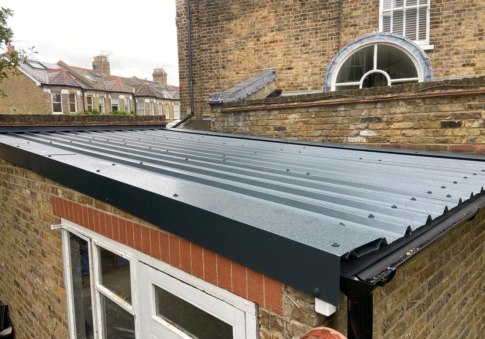 View of a garage roof replacement